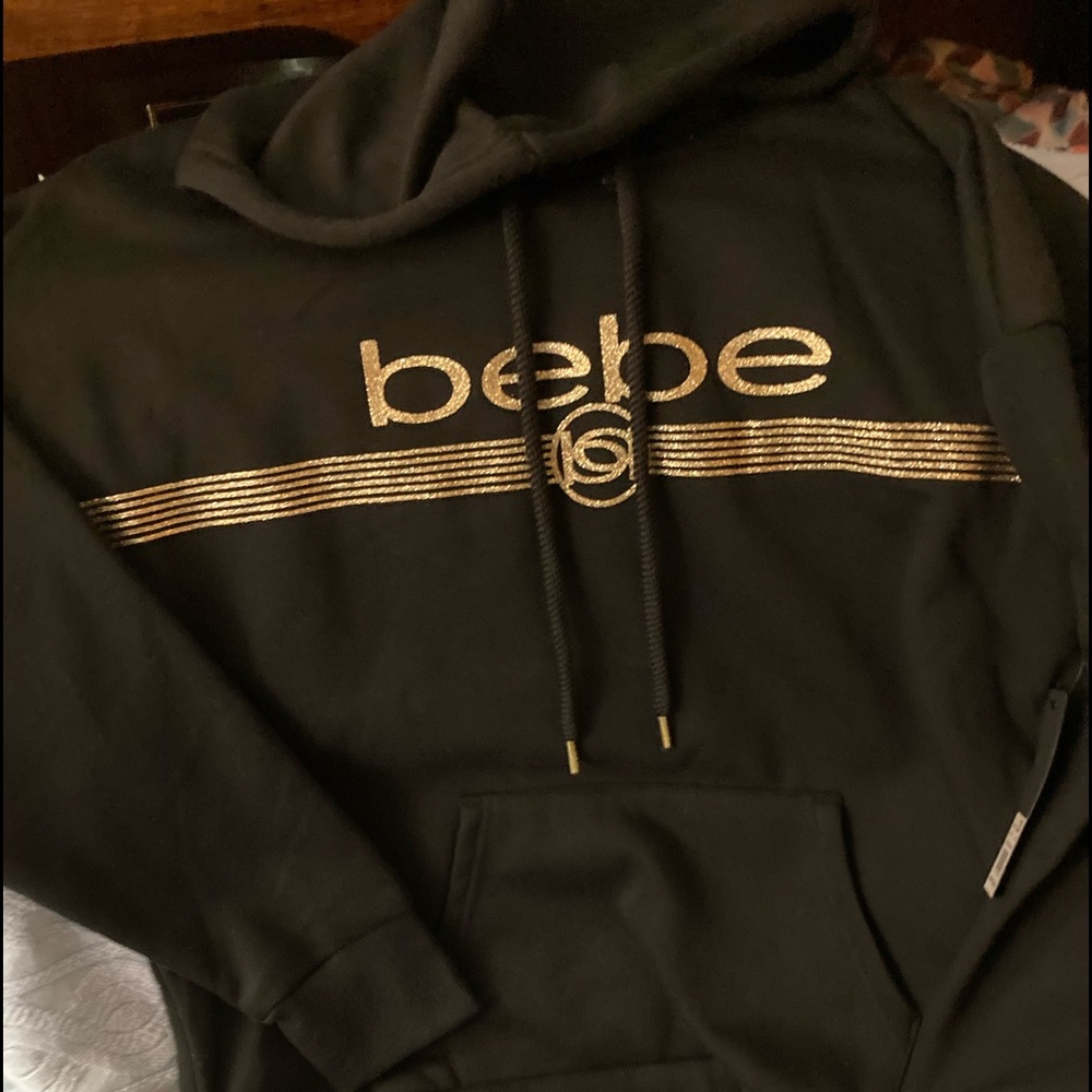Bebe Plus Size! NWT hoodie soft & Warm sweatshirt black glitter gold logo